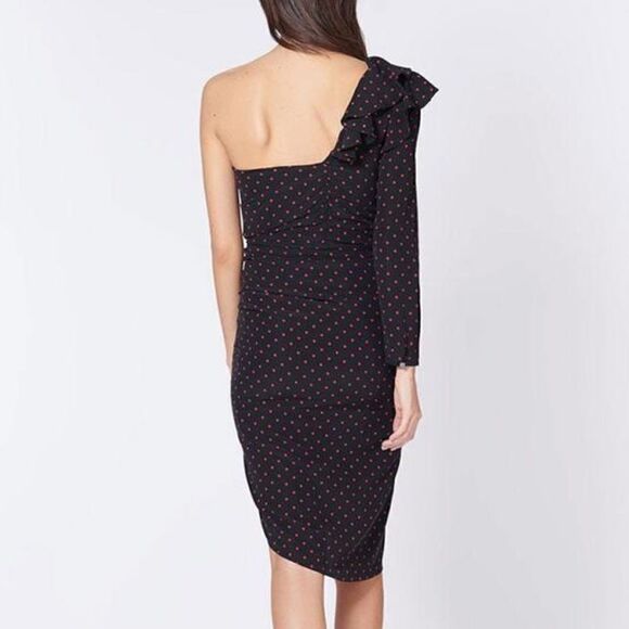 NWT Veronica Beard Leona Dress Black/Red
Polka Dot One Shoulder Ruffle Size 2 - Picture 3 of 16